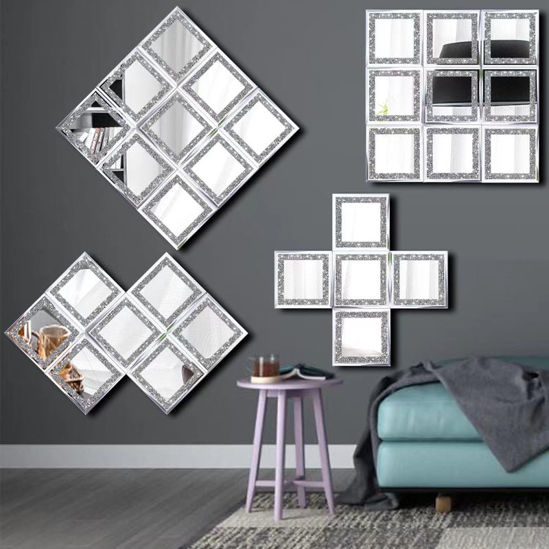 XIHACTY Crush Diamond Mirrors Wall Decor 6inch Mirror Tiles for Crafts, 8 Pack Square Silver Diamond Glass Mirrors for Home Wall Decor, Mosaics DIY. - Image 2